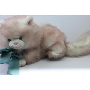Vintage RUSS Berrie Plush Cat 6909 Pink White Long Fur Green Eyes